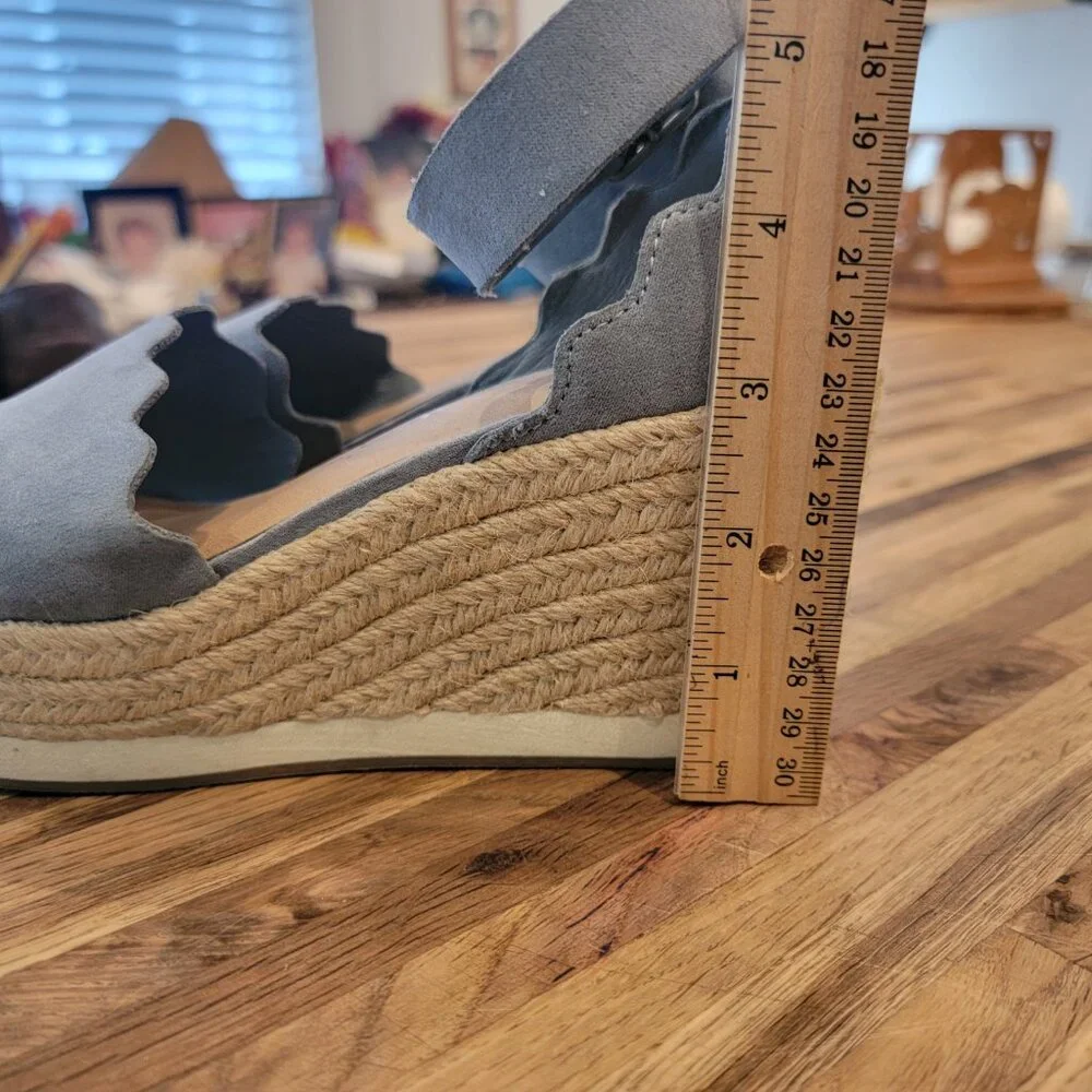 Francesca's Addilyn Espadrille Wedge Sandal Blue Faux Suede